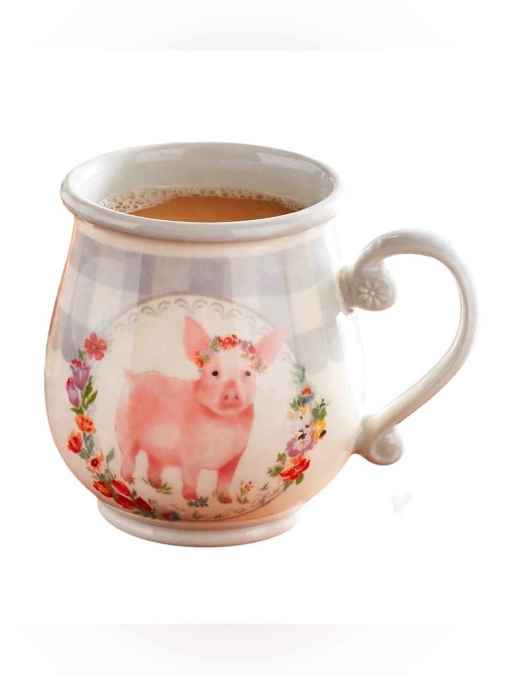 The Pioneer Woman Gray Gingham Pig Decal Country Chic Ceramic Coffee Tea Mug Cup - Picture 6 of 8